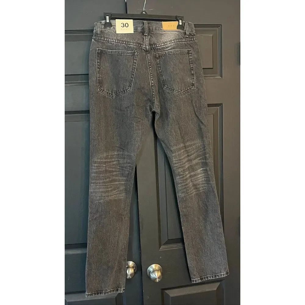 MNML D530 Zipper Straight Leg Jeans Washed Black Size 30 Distressed Denim - Picture 3 of 5